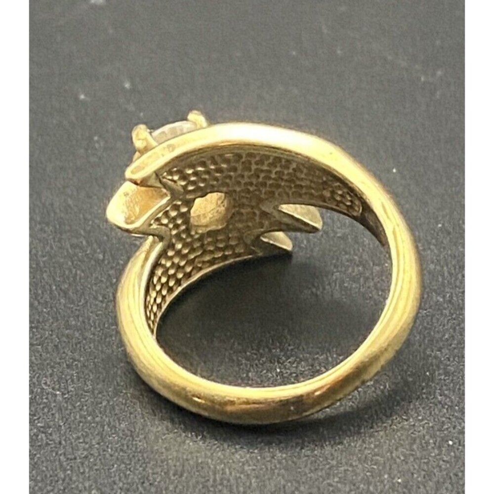 Vtg 'Ring 92 SW CZ Solitaire Yellow Gold Plated Wrap Crushed Turquoise Size 5.5 - Picture 5 of 14